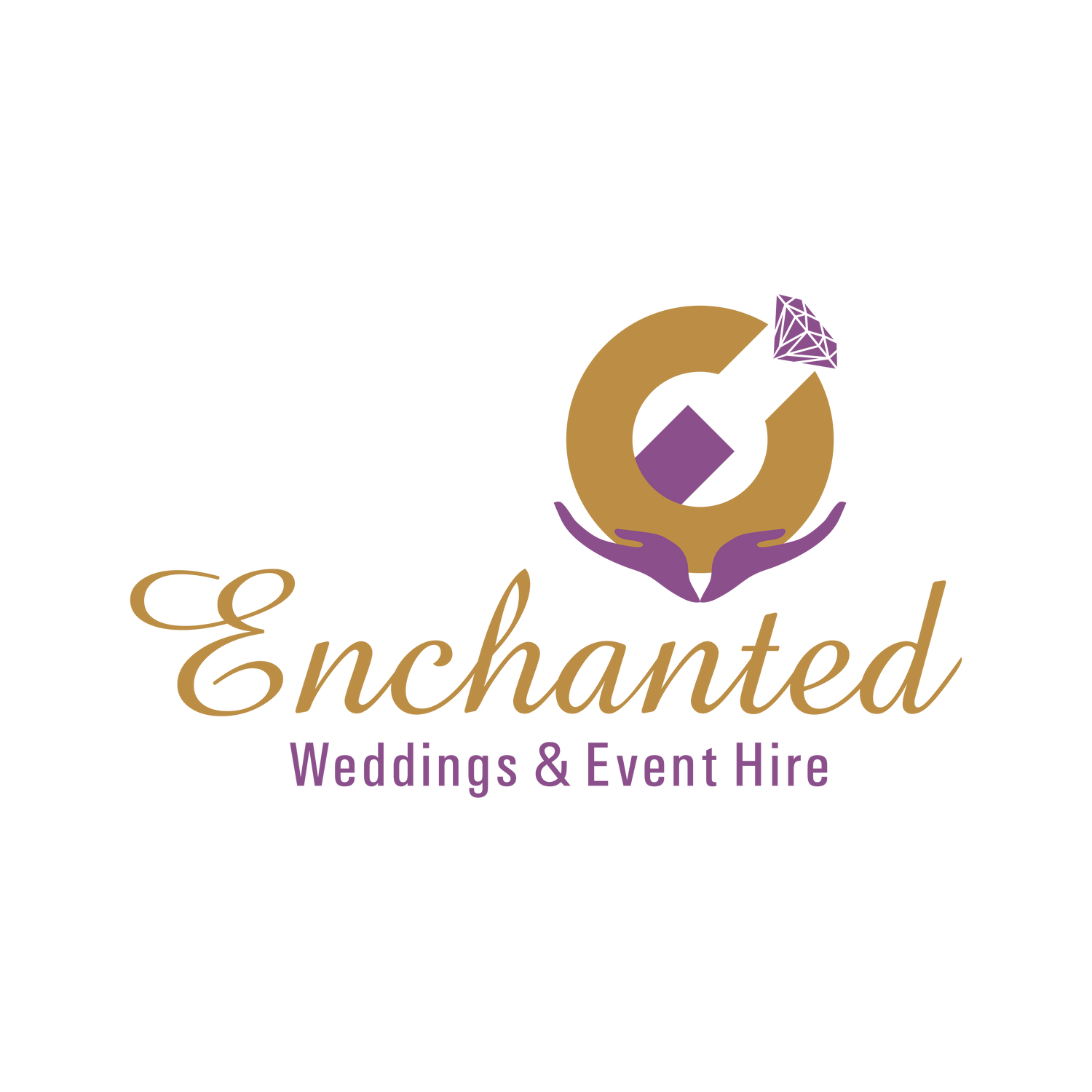 Logo of Enchanted Weddings & Event Hire with a gold and purple design on a white background