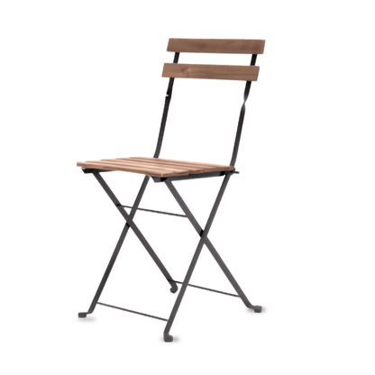 Wooden folding chair with metal frame on a white background