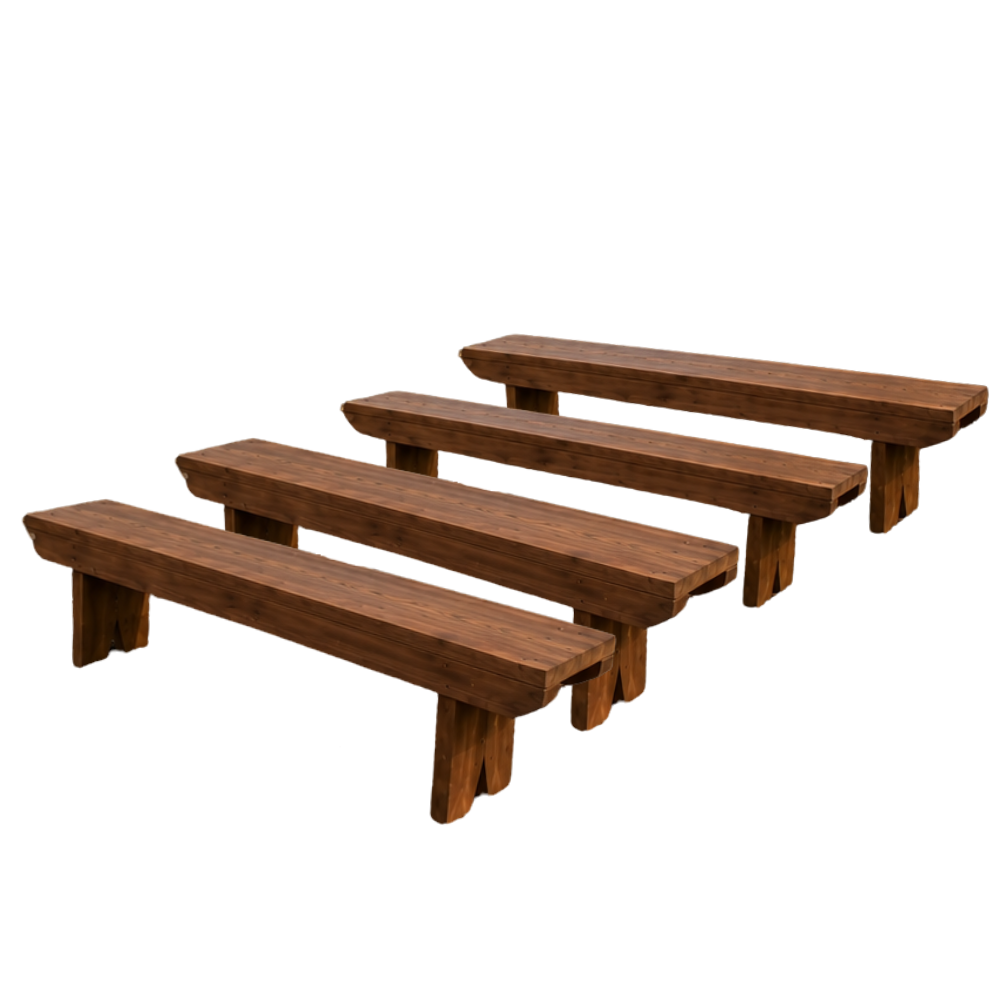 Four wooden benches on a white background